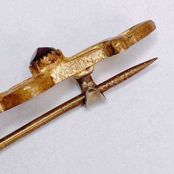 Vintage 1930s Art Deco Gold Tone Bar Brooch Foil Glass Cabochon Czech-style Pin - Picture 4 of 15